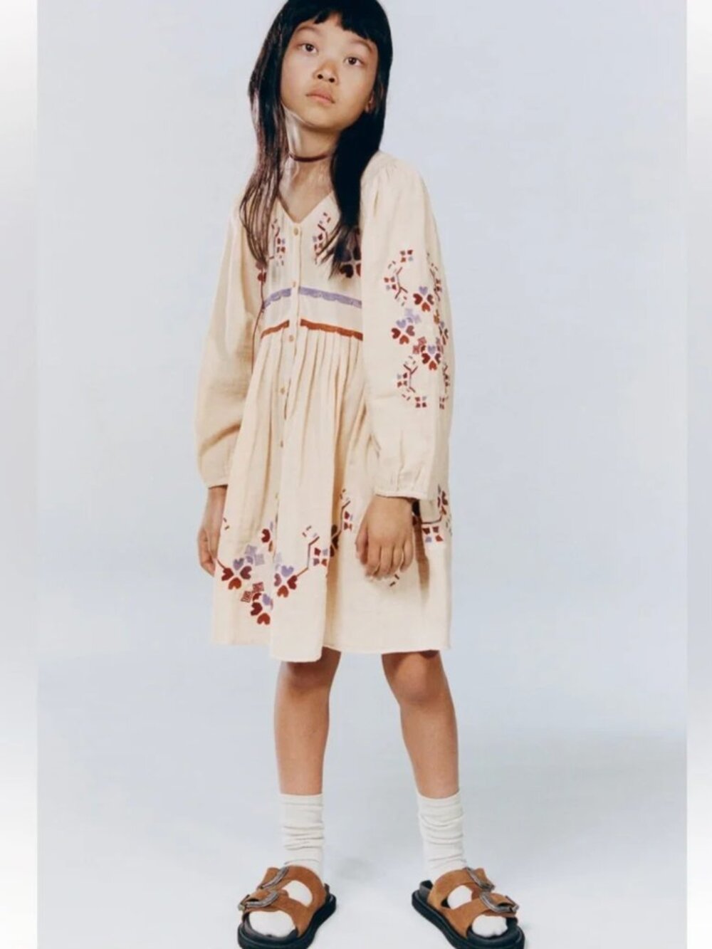 Zara Embroidered Youth Boho Heritage Button Down Dress